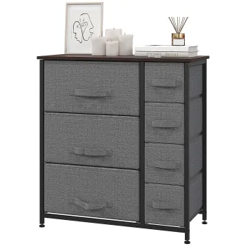 HOMCOM Sifonier 7 sertare din material textil, mobilier de depozitare modern, cadru din otel, 63,5 x 30 x 71 cm, gri inchis | Aosom Romania b0aa imagine