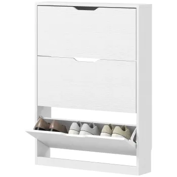 HOMCOM Sifonier cu 3 Sertare Pliante, pentru pana la 12 perechi de pantofi, Placa de Lemn, 80 x 17 x 108 cm, Alb | Aosom Romania dc45 imagine
