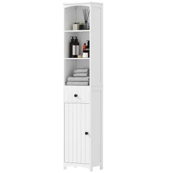 HOMCOM Sifonier de baie cu 3 rafturi, 1 sertar, solid, MDF, Alb | Aosom Romania 870e imagine