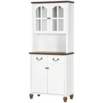 HOMCOM Sifonier de Bucatarie, Bufet, 2 Sertare, 2 Compartimente cu Usi, Design Clasic, Alb + Maro inchis, 76 x 38 x 182 cm | Aosom Romania 5f42 imagine