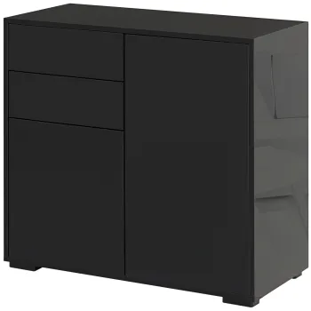 HOMCOM Sifonier de Depozitare cu 2 Sertare, 2 Usi, cu Centura de Siguranta, pentru Sufragerie, Dormitor, 79 x 36 x 74 cm, Negru | Aosom Romania c567 imagine