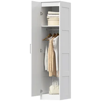 HOMCOM Sifonier Multifunctional cu Sina pentru Haine, Raft, Usa cu Inchidere Usoara 40 x 52 x 180 cm Alb | Aosom Romania 7e6f imagine