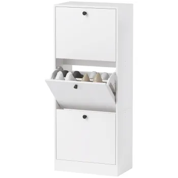 HOMCOM Sifonier pentru pantofi, raft pentru pantofi, 3 sertare pliante, reglabil, placa de furnir, Alb | Aosom Romania 8e55 imagine