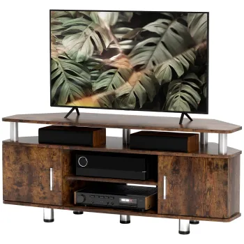 HOMCOM Stand TV pentru televizoare de pana la 55 cu suprafata mare, dulapuri cu usi si compartiment deschis, maro | Aosom Romania ded1 imagine