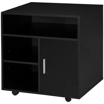 HOMCOM Suport de imprimanta organizator birou dulap usa 3 nise + blat mare panouri particule negru | Aosom Romania a86b imagine