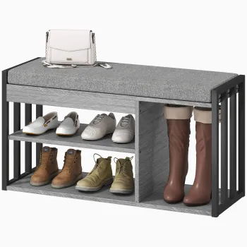 HOMCOM Suport pentru pantofi cu banca de sedere, mobilier de hol pentru pantofi, dulap cu design in 3 trepte, pentru hol, intrare, camera de zi, dormitor, Gri | Aosom Romania a82a imagine