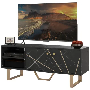 HOMCOM Suport TV banc TV pentru televizor pana la 50 de inchi cu dulap, raft reglabil si trecere cablu, negru | Aosom Romania 7ec9 imagine