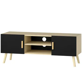 HOMCOM Suport TV din lemn pana la 127 cm cu rafturi, 2 dulapuri si treceri pentru cabluri, stejar | Aosom Romania a035 imagine