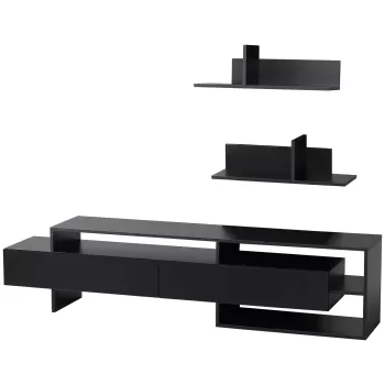 HOMCOM Suport TV modern cu 2 rafturi din lemn, dulap TV cu compartimente deschise si dulapuri, negru ae49 imagine
