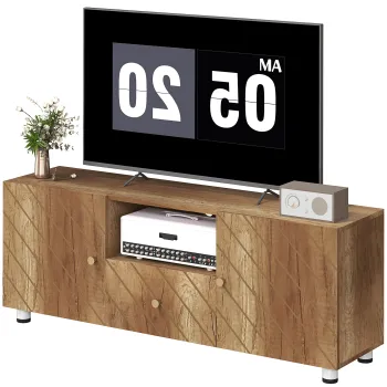 HOMCOM Televizor mobilier pentru televizoare de pana la 50 de inch cu 2 dulapuri si compartiment deschis si sertar, lemn natural | Aosom Romania 1ed0 imagine