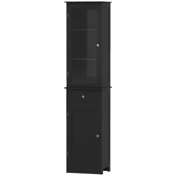 kleankin Coloana Baie economisitoare de spatiu cu dulapior, sertar si rafturi din MDF, 40x27x171.5cm, Negru | Aosom Romania 507c imagine