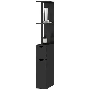 Kleankin Coloana de Baie cu 2 Rafturi si 2 Dulapuri, Mobilier Inalt de Baie Spatios din MDF, 15,2x29,8x118 cm, Negru | Aosom Romania 2c0d imagine