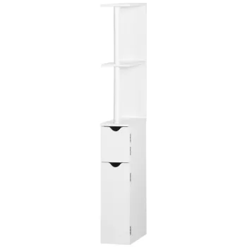 Kleankin Coloana pentru baie cu 2 rafturi si 2 dulapuri, dulap de baie cu economie de spatiu mare din MDF, 15,2x29,8x118cm, alb si lemn 6f87 imagine