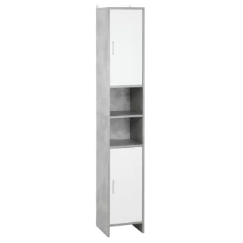 kleankin Dulap Baie cu Economisire de spatiu cu 2 Dulapioare si 2 Compartimente Deschise, din Lemn Efect Ciment, 30x30x180cm c674 imagine