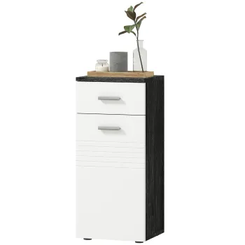 kleankin Dulap Baie din Lemn cu Sertar si Rafturi, Design Alb si Negru | Aosom Romania fa16 imagine