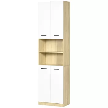kleankin Dulap Baie din PAL Alb cu 2 Dulapioare cu Usi si 2 Rafturi Deschise, Design Anti rasturnare, 53x33.5x195.7 cm | AOSOM RO 1e4e imagine