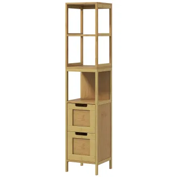 kleankin Dulap Baie Stil Natural dim. 30L x 30l x 144H cm 3 rafturi 2 sertare Bambus | Aosom Romania 0960 imagine