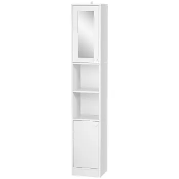 kleankin Dulap coloana baie inalt cu dulap pentru depozitare si raft reglabil - 30 x 28 x 170 cm - alb | Aosom Romania 6051 imagine