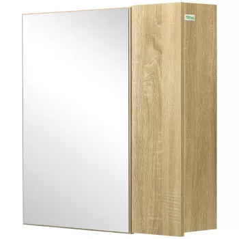 Kleankin Dulap cu oglinda pentru baie cu montaj pe perete, dulap pentru baie cu oglinda, usi duble si rafturi de depozitare, natural c015 imagine