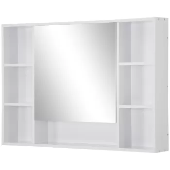 Kleankin Dulap cu oglinda pentru baie cu rafturi, 100x15x70cm, Alb ba39 imagine