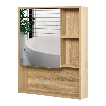 kleankin Dulap cu oglinzi cu raft reglabil montare pe perete culoarea stejarului, 60 x 15 x 76cm 7b14 imagine