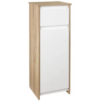 kleankin Dulap de Baie, Comoda cu 2 Niveluri si 1 Sertar din MDF, 32.6x30x90 cm, Lemn natural+Alb eb7c imagine