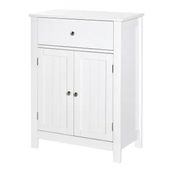 Kleankin Dulap de Baie cu 1 Sertar 2 Usi si Raft Interior Reglabil Mobilier Auxiliar de Depozitare Multifunctional pentru Sufragerie Bucatarie Antivuelco 60x30x80 cm Alb | Aosom Romania 0424 imagine