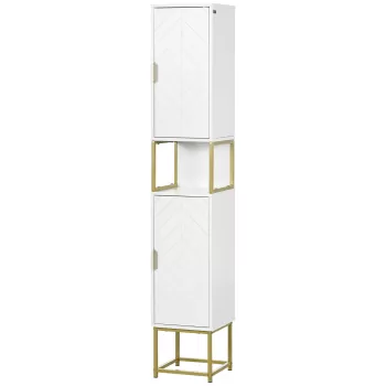 kleankin Dulap de baie cu 2 dulapuri si compartimente deschise, mobilier pentru baie de dimensiuni reduse din MDF | AOSOM RO f91d imagine