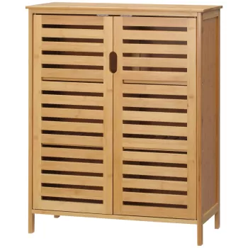 kleankin Dulap de baie cu doua usi si 2 rafturi de depozitare, din bambus, natural | AOSOM RO 5f28 imagine