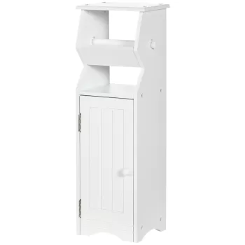 kleankin Dulap de Baie cu Economie de Spatiu din MDF Alb cu Compartiment pentru Hartia Igienica si Dulapior, 19x15x56 cm | AOSOM RO d31f imagine