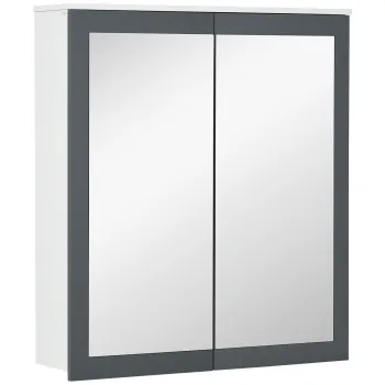 kleankin Dulap de baie cu oglinda Dulap de baie pentru agatat cu 2 usi din sticla si rafturi reglabile 69x17x75,5cm Alb | Aosom Romania e330 imagine