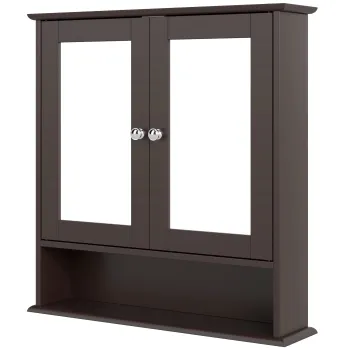 kleankin Dulap de baie cu oglinda Dulap de perete cu 2 usi Raft deschis Raft reglabil 56x13x58 cm Maro inchis | Aosom Romania f9ad imagine