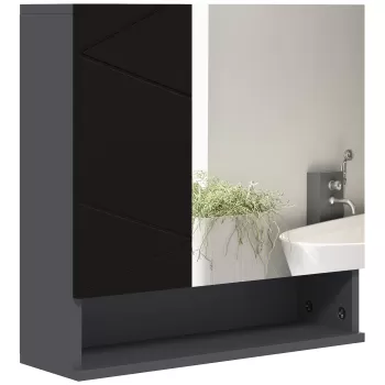Kleankin Dulap de baie cu oglinda si 2 usi, oglinda de baie de perete cu rafturi din lemn reglabile, 55x17x55cm 95cc imagine