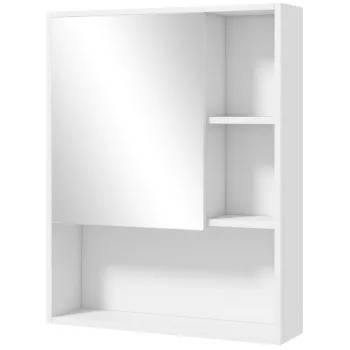 kleankin Dulap de Baie cu Oglinda si Rafturi Reglabile, Dulap Suspendat de Baie cu Usa, 60x15x76 cm, Alb | Aosom Romania b700 imagine