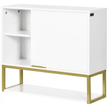 Kleankin Dulap de baie de dimensiuni reduse cu 2 niveluri, montare pe perete cu rafturi deschise din MDF alb, 60x20x51 cm | AOSOM RO 1e6c imagine