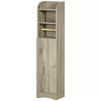 kleankin Dulap de Baie de Podea, Dulap de Baie Ingust cu Rafturi Reglabile si Suport pentru Role de Hartie, 23 x 18 x 100 cm, Gri be79 imagine