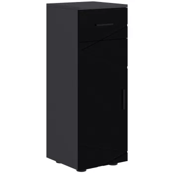 Kleankin Dulap de baie din PAL cu sertar si dulap pe 2 nivele reglabile, 30x30x82 cm, de culoare negru si gri inchis aa18 imagine