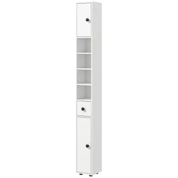 Kleankin Dulap de Baie Inalt cu Rafturi Deschise si 2 Dulapuri cu Usi si Rafturi Ajustabile, 20x20x180 cm, Alb | Aosom Romania f3d1 imagine