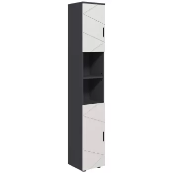 kleankin Dulap de Baie Inalt de 183cm, Dulap de Depozitare Ingust pentru Baie cu Rafturi Deschise, Dulapuri cu 2 Usi, Gri db40 imagine