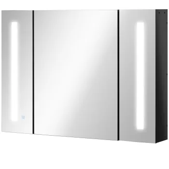 Kleankin Dulap de baie LED cu oglinda,Organizator de depozitare reglabil montat pe perete cu oglinda,rafturi reglabile, incarcare USB, Negru lucios | AOSOM RO fa04 imagine