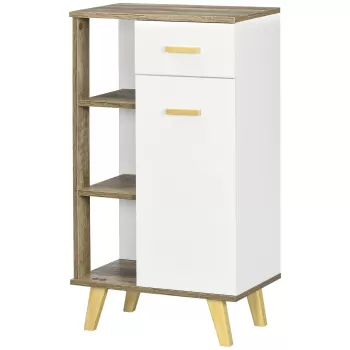 kleankin Dulap de baie modern cu dulap, sertar si rafturi din lemn, dulap multifunctional cu baza inaltata | AOSOM RO fa15 imagine