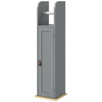 kleankin Dulap de baie suport hartie igienica cu dulap si rafturi reglabile 20 x 20 x 80 cm gri | Aosom Romania 85c5 imagine