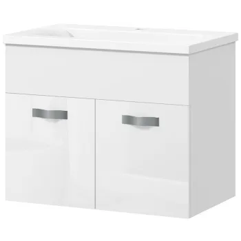 Kleankin Dulap de Baie Suspendat cu Chiuveta, Dulap cu 2 Usi cu Chiuveta si Balamale Amortizate, 61x40x50 cm, Alb Lucios | Aosom Romania 4c88 imagine