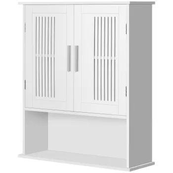 kleankin Dulap de baie suspendat dimensiuni reduse cu dulap cu 2 usi si raft inferior alb, 60x20x70cm 08f7 imagine