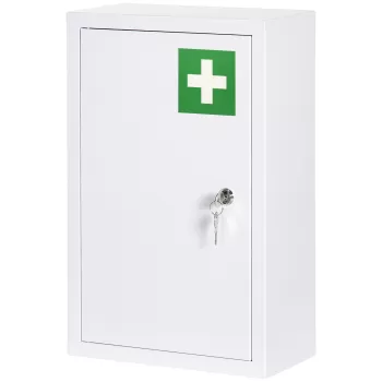 Kleankin Dulap de medicamente cu 3 niveluri din otel inoxidabil cu 2 chei si suport de perete, 30x14x46 cm, alb | AOSOM RO 8476 imagine
