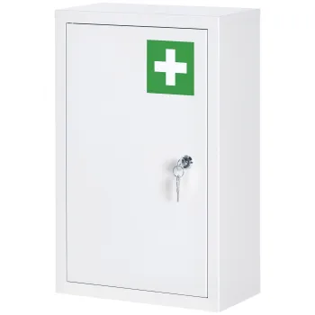 kleankin Dulap de medicamente, cu incuietoare, rafturi detasabile, carcasa din otel, 30x14x46 cm, Alb | Aosom Romania b24c imagine