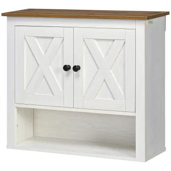 kleankin Dulap de perete, dulap de baie cu usi si compartiment deschis, dim. 60 x 19,5 x 52,5 cm, alb | Aosom Romania c765 imagine