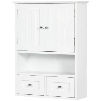 Kleankin Dulap de Perete pentru Baie cu 2 Usi, un Raft Deschis si 2 Sertare, Mobilier Multifunctional, 50,8x17,8x66 cm, Alb | Aosom Romania a966 imagine