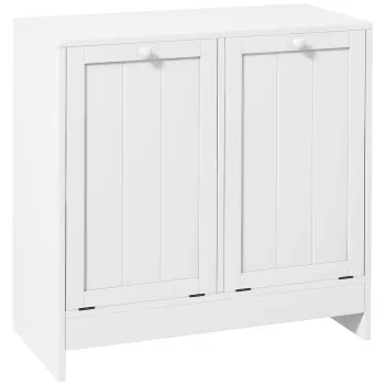 Kleankin Dulap de spalat, Dulap De Baie Cu 2 Cosuri Rabatabile, Dulap De Depozitare Modern Pentru Spalatorie, Alb f8da imagine