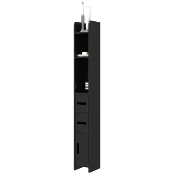 Kleankin Dulap Inalt de Baie cu Rafturi si Dulapuri, Mobilier Baie Inalt Spatiu de Depozitare, din Lemn, 15x17x120 cm, Negru | Aosom Romania 07e6 imagine